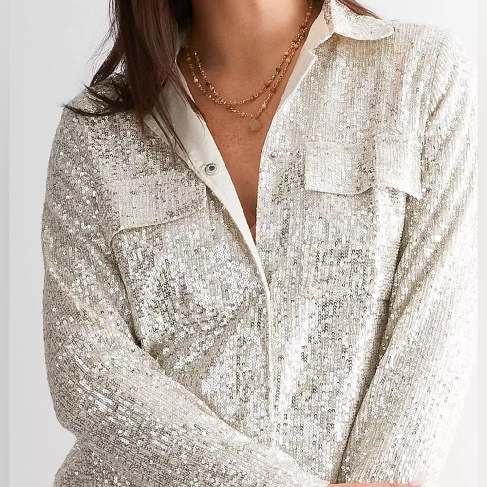 GeeGee Sequin Shacket, Small, Cream, Champagne Sequins Jacket, Eras Tour